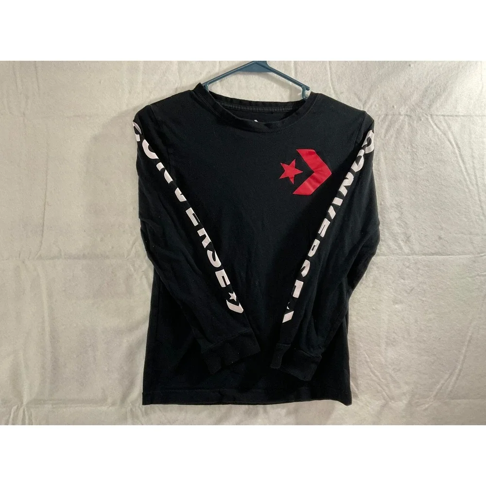 Converse Long Sleeve T-Shirt Boys Youth Medium Black Excellent Graphic Logo